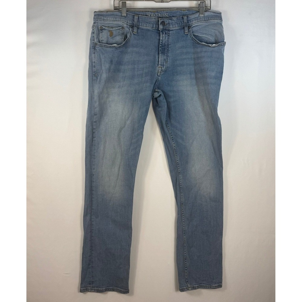 US Polo Assn Men Light Wash Straight Leg Stretch Denim Jean Blue 38x32 11A383-LY